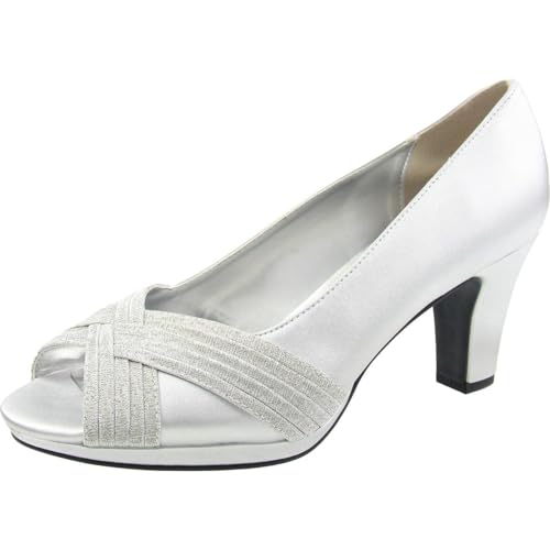 Easy Street Womens Lavish Peep Toe Slip On Pumps Silver 7 Wide (C,D,W)
