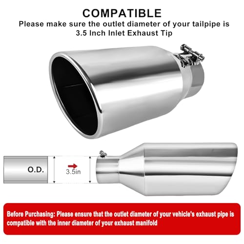 Image of MuHize 3.5 Inch Inlet Exhaust Tip, 5 inch Outlet x 12 inch Long Diesel Exhaust Pipe