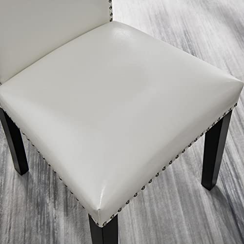 Moderion Parsons Dinning Chairs Set Of 2 With Nail-Heads Trim, Faux Leather Kitchen Upholstered Seat, Wood Legs, 39'' X 25'' X 19'', Holds 300 Lbs, Easy Assembly Ivory White Cy1122Wt, Cy-1122-Wt #TOP7