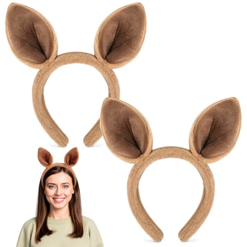 Mototo 2PCS Horse Ears Headband Brown Kangaroo Ears Headband for Adult Kids