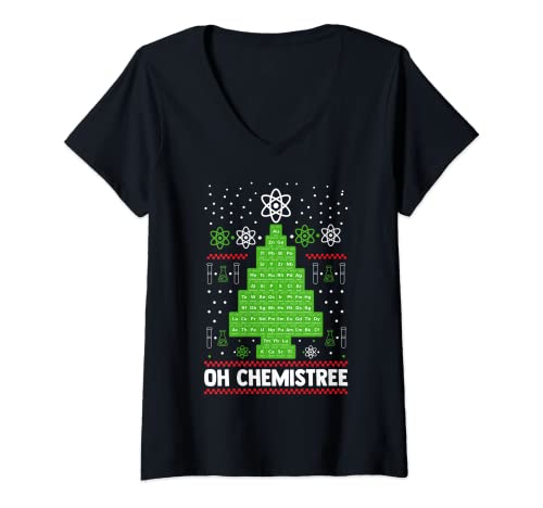 Donna Oh Chemistree Natale Periodica Tavola Insegnante di Chimica Maglietta con Collo a V