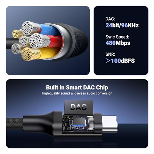 UGREEN USB C to 3.5mm Audio Adapter Type C to Headphone Aux Jack Dongle 24bit/96kHz HiFi DAC Cable Cord Compatible with iPhone 17 16 Pro Max/16 Plus, iPad, Galaxy S25 S26 Ultra, Pixel 10, Black by UGREEN - Image 5