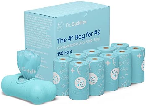 Dr. Cuddles Compostable Dog Poop Bags - The #1 Bag For #2 - Biodegradable Dispenser, Environmentally Friendly, Eco-Friendly, Non-Toxic, Unscented. 150 Bags; 9 x 13 inches