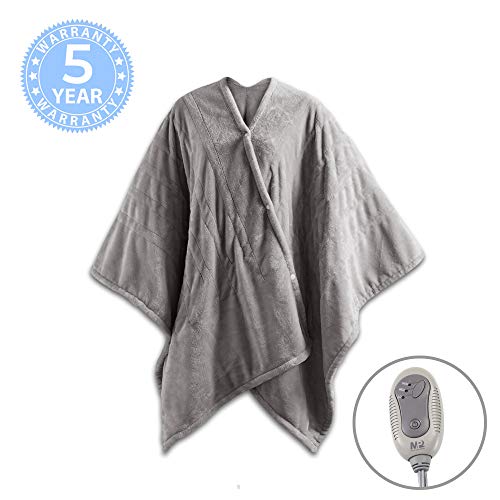 MP2 Electric Wearable Blanket Heated Shawl Poncho Fleece Wrap Throw with Buttons, 3