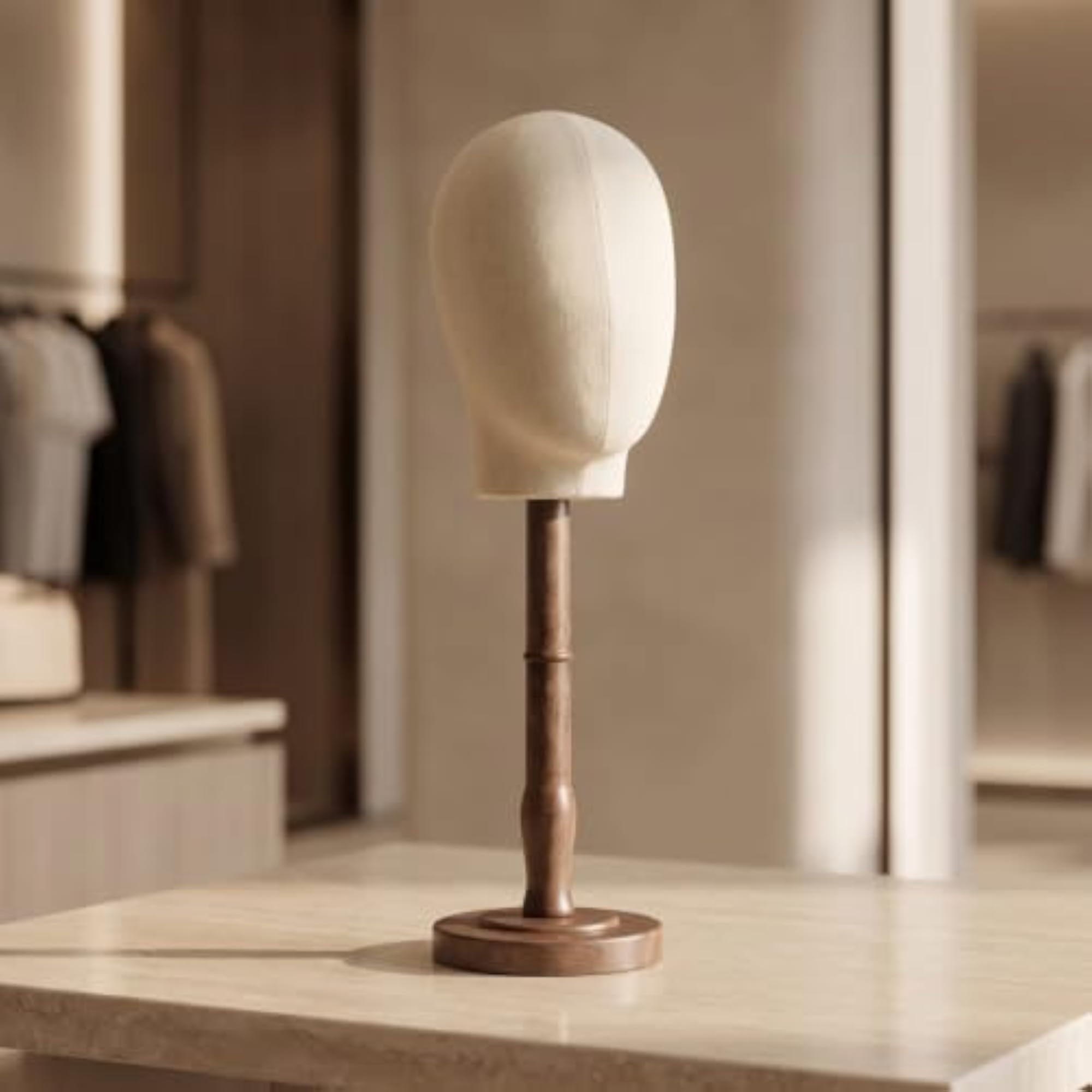 Freestanding Hat Display Stand with Textile-Covered Head