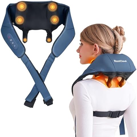 RESTCLOUD Neck and Shoulder Massager with Heat, Shiatsu Neck and Upper Back Massager with Heat, Protable Cordless Kneading Neck Massager for Pain Relief Deep Tissue Cover