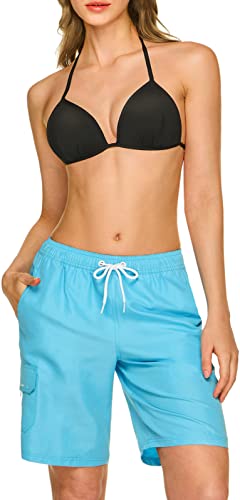 Tsla Women's Upf 50+ Swim Shorts, Quick Dry Water Beach Board Short, Bathing Swimsuit Bottom (Reg & Plus Sizes), Solid Board Shorts Aqua, Small #TOP9