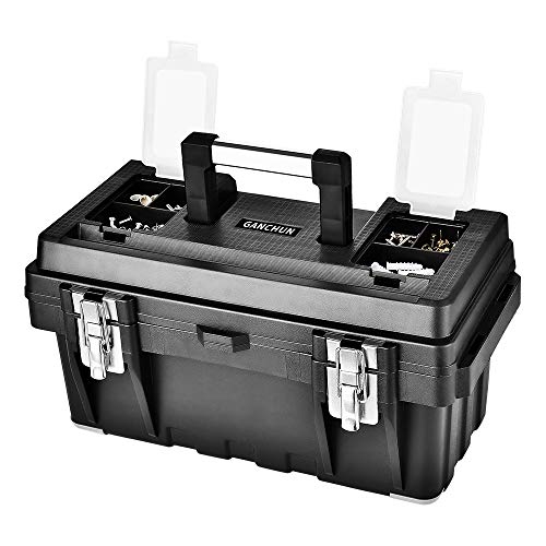 GANCHUN 16-Inch Plastic Tool Box with Spare Parts Boxes,Removable Partitions and Multiple Compartments Toolbox for Home Tool Storage