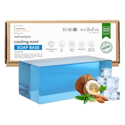 Image of VEDANUM Ayurscience 100% Natural and Herbal Mint Cool Soap Base - 800 Gm | Handmade Soap Making | Peppermint | SLES Free | pH Skin Friendly | Lab Tested