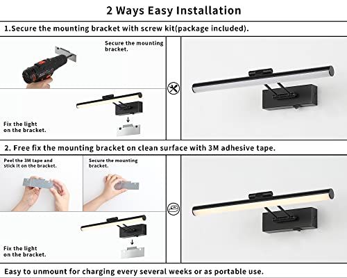 Jusheng Dimmable Black Picture Light Battery Operated 16'' Inch, Rechargeable Gallery Light With Swing Arm And Timer Function, Full Metal Wireless Painting Lights For Display, Artwork, Canvas #TOP6