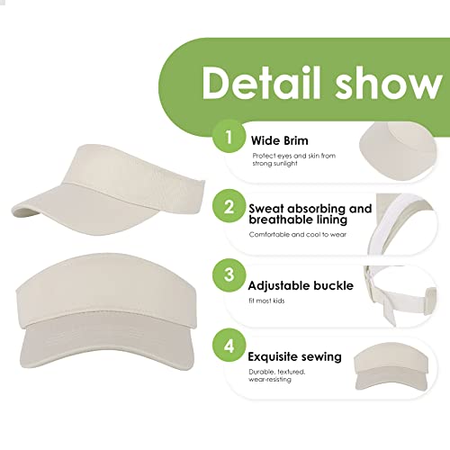 Zando Kids Sun Visor Hat Adjustable Cotton Girls Baseball Hat Boys Athletic Sports Tennis Hat Outdoor Golf Visor Cap Beach Hat For Girls Youth Sun Hats For Kids Baseball Cap Beige 6-12 Years #TOP4