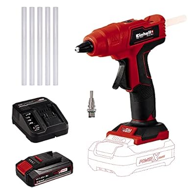 Foto di Einhell Pistola Incollatrice a Batteria TE-Cg 18 Li-Solo Power X-Change, Li-Ion, 18 V, Max. 170 °C, Pronta per l'Uso in 120 Secondi, Incl. 5 Stick Colla + 2,5 Ah Power X-Change Batteria