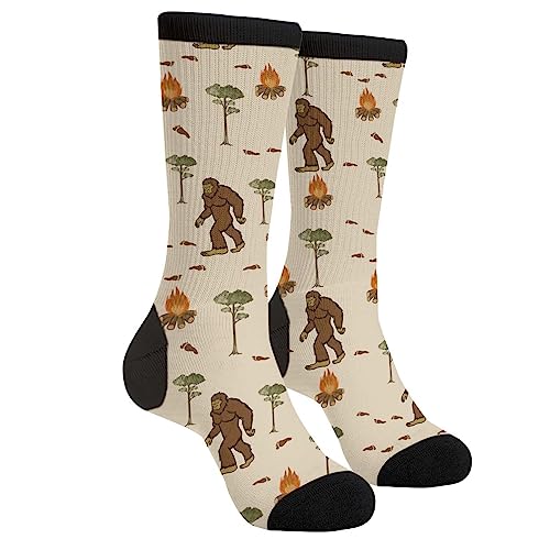 WILL BUDXEG Casual Funny Funky Novelty Fashion Comfortable Socks For Men Women Crazy Dress, Bigfoot Fathers Sasquatch Big Foot Colorado Camping Fire, 1