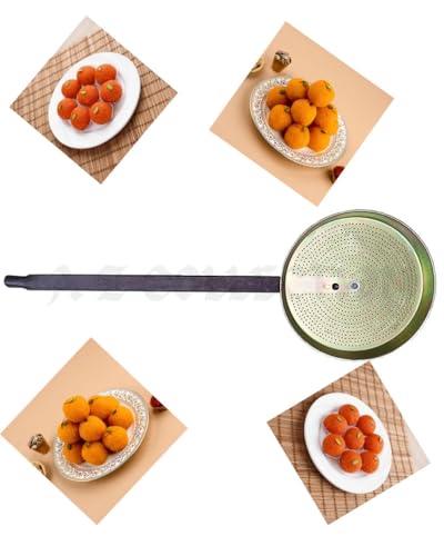 Image of A Z COLECTION Motichoor Laddu Iron Jhara, Perforated Strainer with Long Handle for Indian Sweets, Commercial and Home Use, Boondi Jhara with Long Handle Pack of 1 ((Hole Size:. 5 Number))