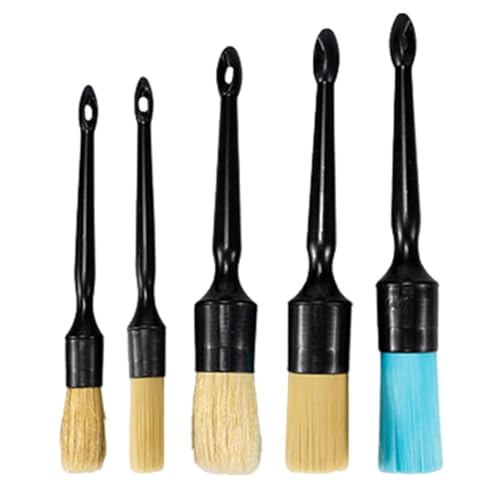 Juego de 5 cepillos para detalles automotrices para interior y exterior del coche, cepillos de limpieza multifuncionales para salpicadero, ruedas y molduras, juego de cepillos para