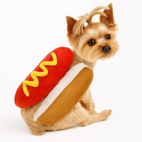 Hot-Dog Kostüm für Hunde – Süßes Haustierkostüm für Dackel und Co. – Tierverkleidung – Hotdog Wiener (Hot-Dog, L)