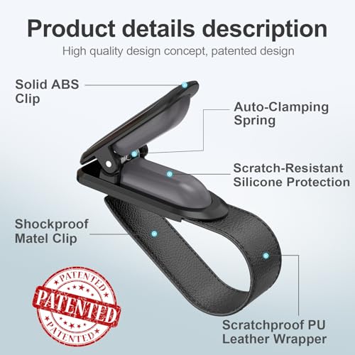 Image of Veharvim Sunglass Holder for Car (2 Pack, One-Handed Operation, Gentle & Secure Hold, Silicone Padded, Universal Fits Sunglass and Car Visor) - Sunglasses Clip for Car Visor (Black & Silver, 1 Pack)