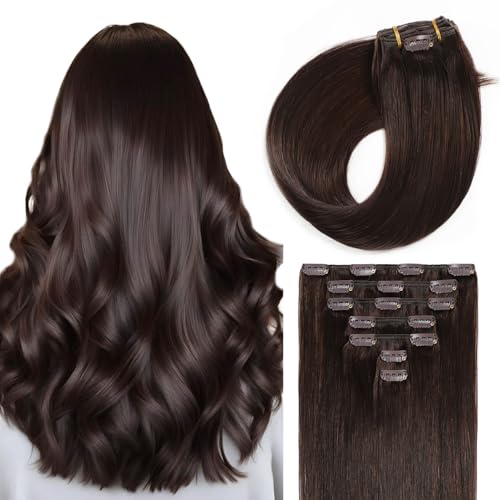 Sunya Clip in Extensions Echthaar Dunkelbraun Echthaar Extensions Clip Hair Remy Clip in Echthaar Extensions NatüRlich Glatt Haar Skin Weft 70g 14 Inch 7 Pcs With 16 Clips