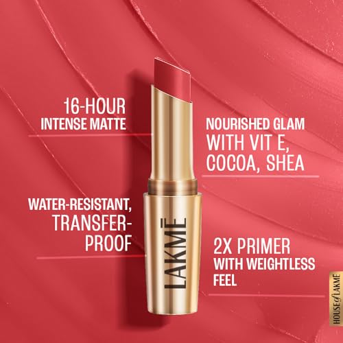 Image of Lakme Powerplay Priming Matte Lipstick, Smooth Matte Finish, Lightweight Lipstick, Smudgeproof, Lasts 16hrs, Hydrates Lips, Peachy Affair, 3.6g (Pack of 2)