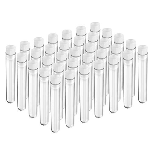 BTSD-home 16x100mm(13ml) Clear Plastic Test Tubes with Caps for Scientific Experiments, Halloween, Christmas, Scientific Themed Kids Birthday Party Supplies, Decorate the House, Candy Storage(50 Pack)