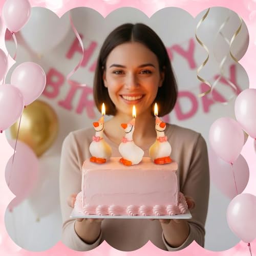 Conelist 3 Pcs Silly Goose Birthday Candles Cute Goose Candles with Top Hat & Pink Bow Cake Topper Decorations for Birthday Party Festive Celebrations