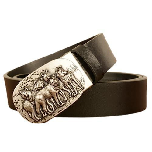 Ceinture à cliquet homme élégante boucle loup sculpté pour pantalon habillé