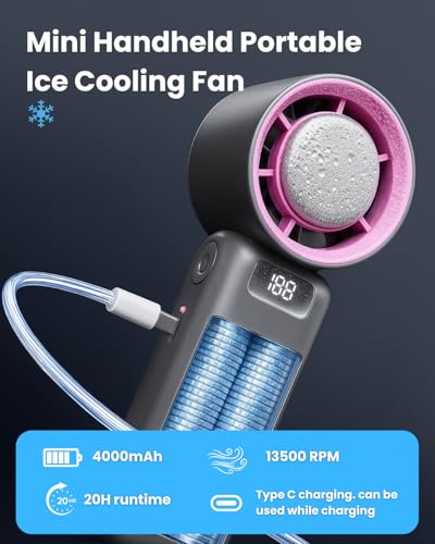 Image of Sevenaire Portable Hand Fan with Ice Touch Cooling, 13500 RPM, Mini Personal Fan 4000mAh USB-C Rechargeable [Up To 20H], 100-Speed Dial, Powerful Small Travel Fan for Makeup, Outdoor, Office -Grey