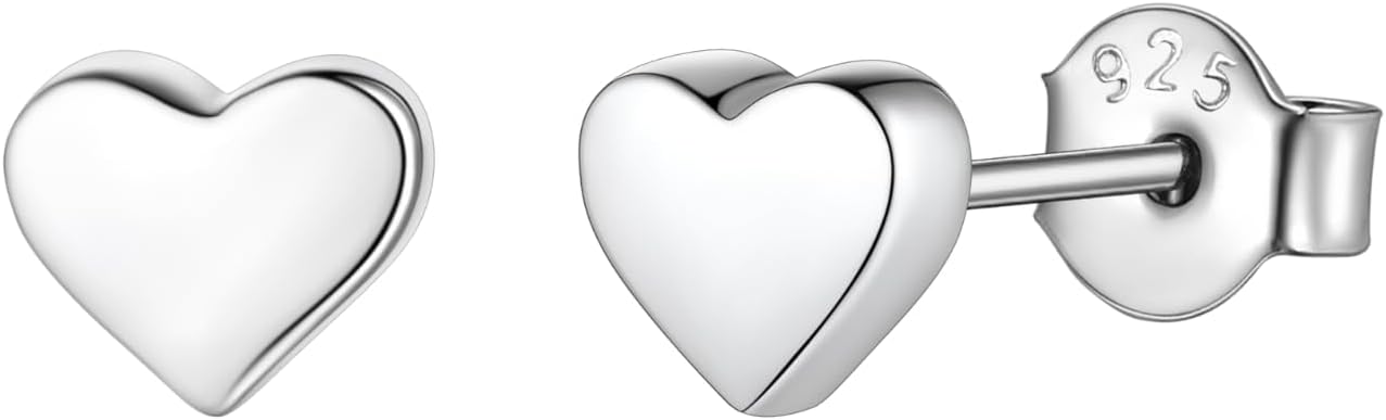 FindChic Hypoallergenic Sterling Silver Small Bar/Heart/Dot/Triangle/Butterfly/Lightning Studs Earrings Minimalist Geometric Jewelry Valentine Gifts for Women Men Girls, with Gift Box