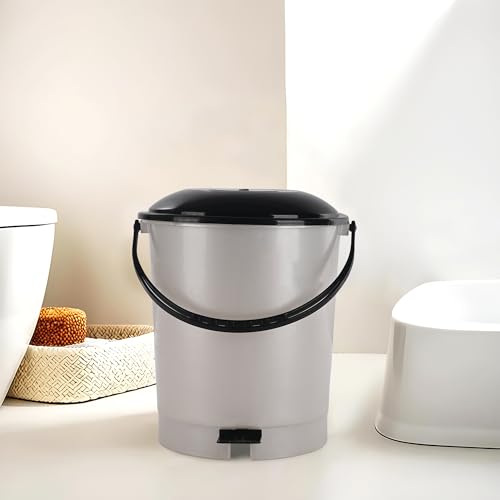 Image of Kuber Industries 10 Ltr Plastic Dustbin for Home with Pedal, Lid & Handle | Dustbin for Kitchen, Bathroom & Office | Garbage Bin for Wet or Dry Waste | Check Dhakkan- White