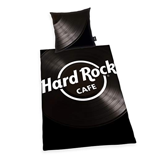 Herding HARD ROCK Bettwäsche-Set, Wendemotiv, Original Hard Rock Café Lizenz, Bettbezug 135 X 200 cm, Kopfkissenbezug 80 x 80 cm, Baumwolle/Renforcé, Schwarz