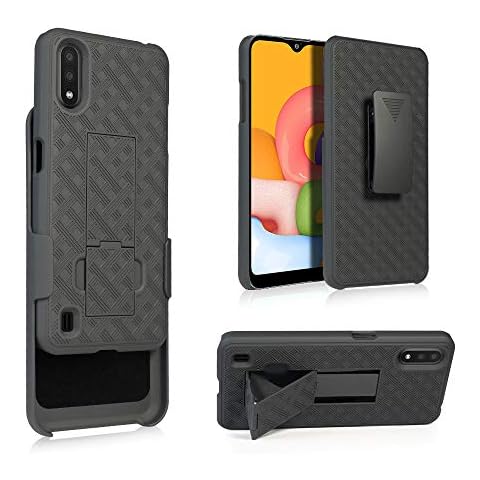 Galaxy Wireless Samsung Galaxy A01 Case,Combo Shell & Holster Case - Shell Case with Built-in Kickstand, Defender Shock Proof Swivel Belt Clip for Galaxy A01 - Black Cover