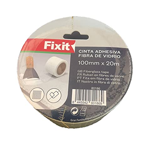 BRICOMIRAS - Cinta de Fibra Vidrio Resistente | Para Reparaciones y Construcciones | Fácil Aplicar y Cortar | Resistente al Agua | Para Pladur y Paredes, 100mmx20m