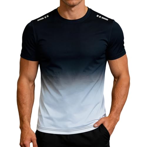 Men's Colour Gradient T-Shirt with Black/Red Gradient Short Sleeve Shirt with Dramatic Ombre All-Over on Sporty Cut Dynamic Streetwear Look for Leisure and Sports, style_r06 gray, S