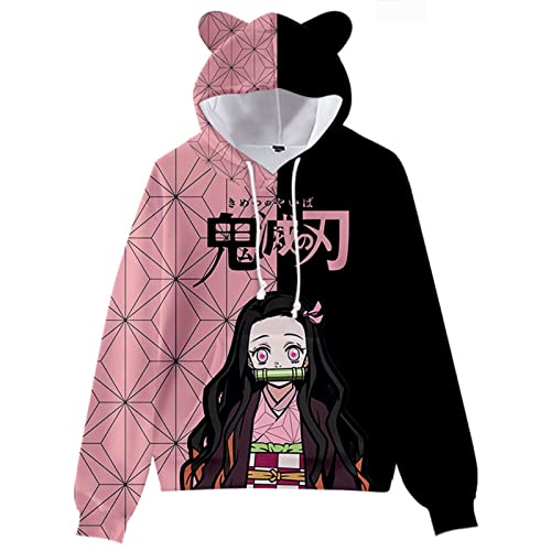 EDMKO Kamado Nezuko Hoodie Anime Demon Slayer Cosplay Kapuzenpullover Sweatshirts Für Erwachsene Und Jugendliche Gedruckte Graphic Pullover Mit Taschen,Schwarz,XL Cover