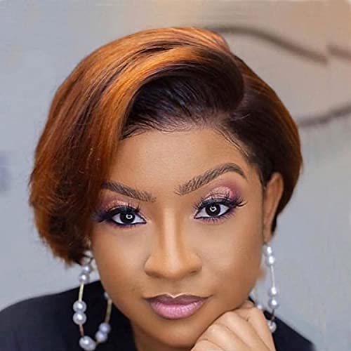 Bejoy Hair Ombre Pixie Wigs 13×4 Human Hair Lace Front Wig 10A Brazilian Short Brown Hair Wigs Natural Hairline Pre-Plucked Pixie Cut Bob For Fashion Women 6 Inch #TOP1