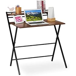 Relaxdays Escritorio Plegable, Mesa de PC, con Estante, Home Office, Juvenil, 92x84x60 cm, Marrón/Negro, Aglomerado, Hierro, 92 x 84 x 60 cm