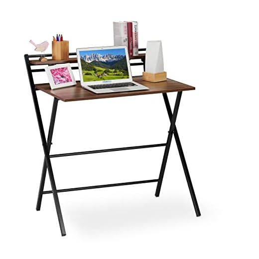 Relaxdays Escritorio Plegable, Mesa de PC, con Estante, Home Office, Juvenil, 92x84x60 cm, Marrón/Negro, Aglomerado, Hierro, 92 x 84 x 60 cm