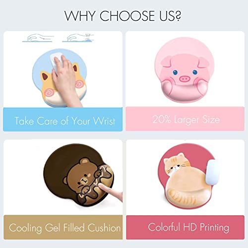 Cute Ergonomic Mouse Pad Wrist Support,[ 20% Larger] Game Wrist Rest Non-Slip Gel Anime Kawaii 3D Red Mouse Pads Rest, Cat Wrist Padwith Coaster,Easy-Typing,Pain Relief, Gaming Work Study Home Office #TOP1