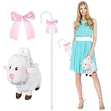 WinnerWhy Shepherdess Costume Accessories, 43' Shepherds Hook Prop Staff, Little Sheep Handbag and 20' Pink Ribbon for Halloween Cosplay Costume Accessory