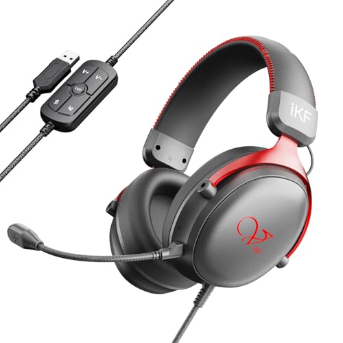 iKF V11 Cascos Gaming, Auriculares para Juegos con Mic Desmontable para PC, portátil, PS4/5, Xbox, Sonido Envolvente 7.1, Controlador de 50 mm, diseño ergonómico, cancelación de Ruido ENC, Puerto USB