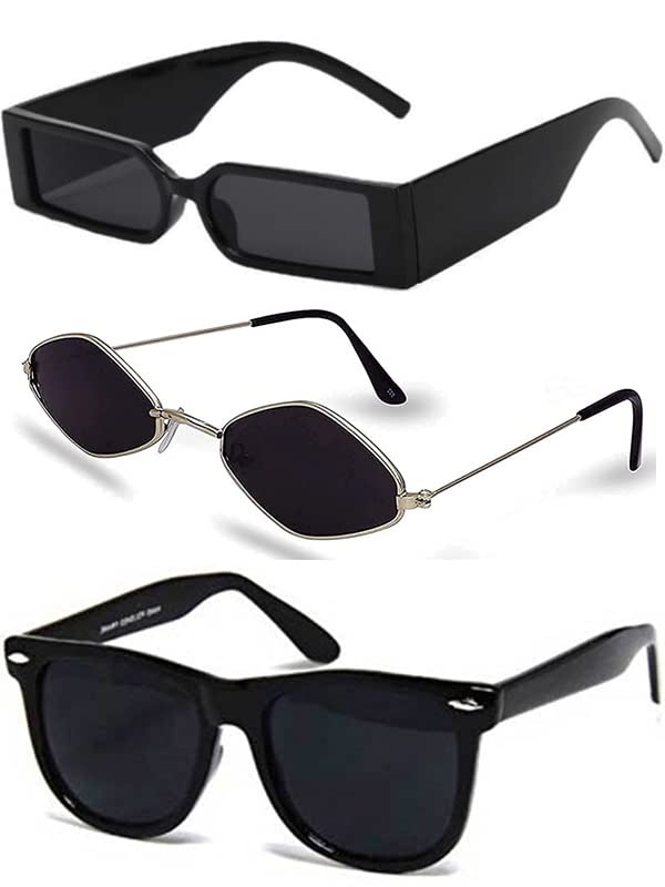 SheomyUnisex Combo offer pack of 3 shades glasses Black Candy MC stan Rectangle Retro Vintage Narrow Sunglasses Women::Men Small Narrow Square Sun Glasses Combo offer pack of 3 B0838Y2J4K