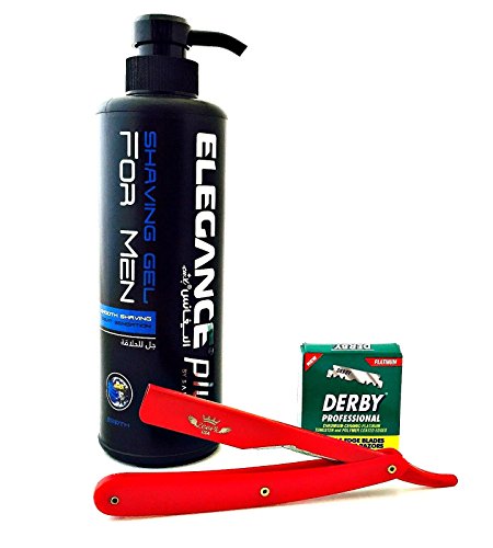 Mens Shaving Barber Salon Supply Wet Shave Cut Throat Razor 100 Derby Blades Replacement Elegance Clear Shave Gel Venus 500 ML ZEEPK Full Matte Black Razor