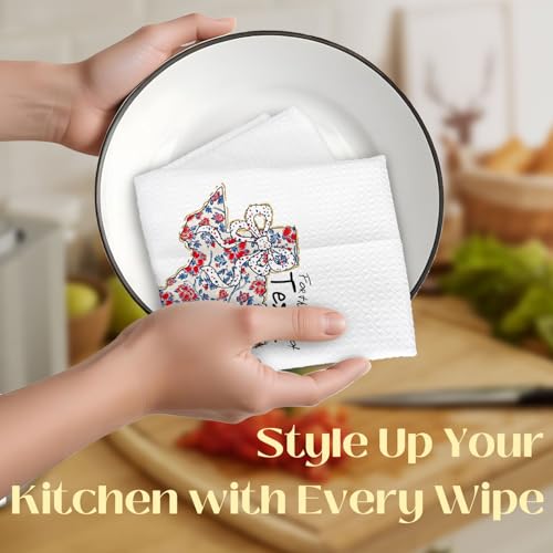 Image of Coquette Patriotic Kitchen Towels, 4th of July Hand Towels for Bathroom Decor, American Independence Day Texas Floral Map Decorative Dish Tea Towels for Kitchen, 16x24 Inch