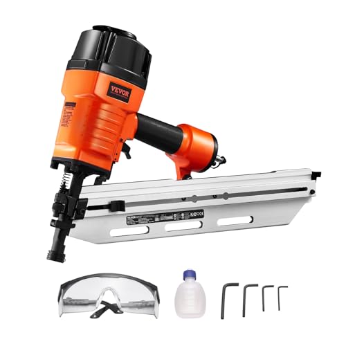 VEVOR - VEVOR Framing Nailer, 80-120PSI Air Nail Gun, 2" to 3-1/2" 21 Degree Full Round Head Pneumatic Framing Nailer with Tool-Less Depth Adjustment & Dual Trigger Modes, Ideal for Framing Decking Flooring