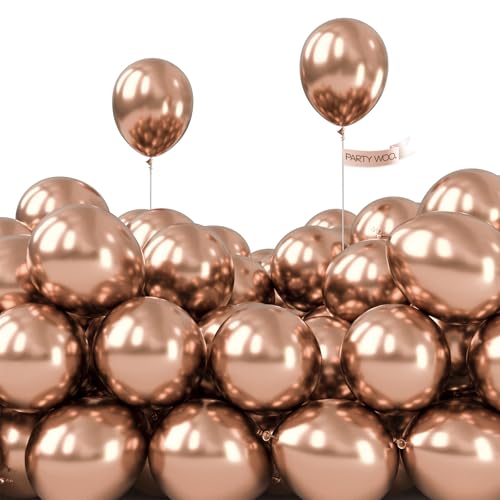Image of PartyWoo Metallic Rose Gold Balloons 50pcs 5 Inch Chrome Champagne Gold Latex Balloons for Wedding Baby Shower Birthday Anniversary Bachelorette Bridgerton Floral Party Decorations Rose Gold-G112