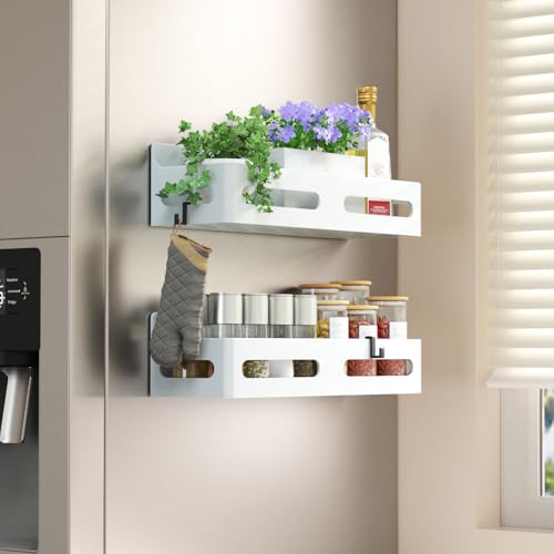 Image of Sevenblue 2-Pack Magnetic Spice Rack for Refrigerator with Hooks, White