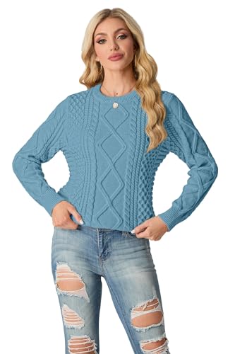 Image of GRECERELLE Women's 2026 Fall & Winter Fashion Sweater Crewneck Long Sleeve Cable Knit Chunky Vintage Casual Pullover Tops