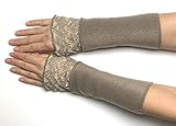  Armstulpen Handstulpen Fleece taupe romantisch Strickrüschen Pastell