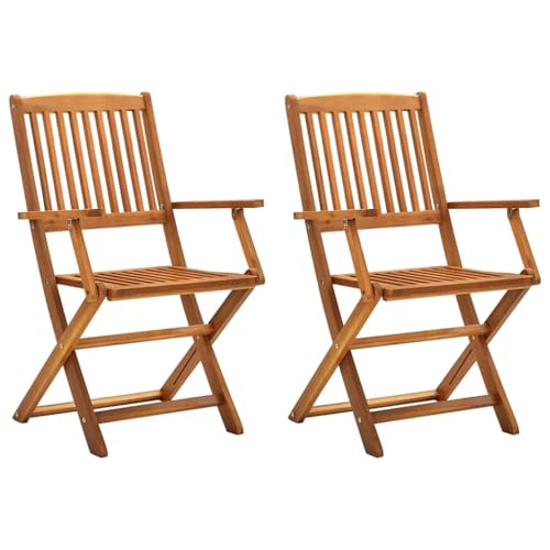 vidaXL 2X Madera Maciza de Acacia Sillas de Jardín Plegables Asiento de Terraza Patio Parque Exterior Interior Aire Libre Reclinables