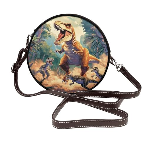 Circle Crossbody Bag for Women - tree leaves floats Print PU Leather Circle Purse for women
